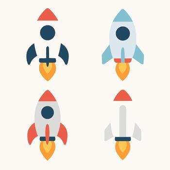 sencillo plano diseño cohete astronave emblemas espacio exploración icono ilustración vector