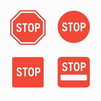 Flat Design Stop Sign Collection with Octagon Circle Square Shapes Icons vector