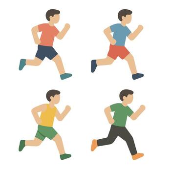Flat Style Multiple Runner Character Illustration Set on Isolated White Background vector
