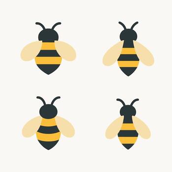 Flat Simple Bee Illustration with Four Isolated Objects Pattern Background vector