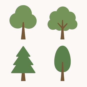 sencillo plano arboles ilustración con diferente estilos y forma para jardín vector