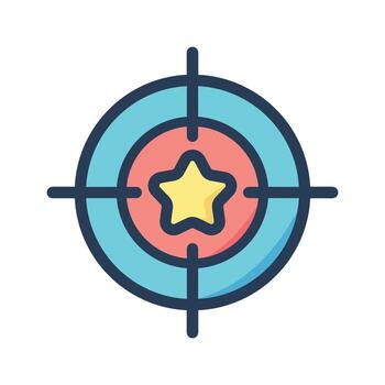 A cartoon icon of a target with a star in the center, representing a favorite, special, or high-scoring objective. vector