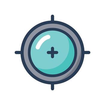 A cartoon icon of a scope or lens with a crosshair inside, representing a magnified or precise view. vector