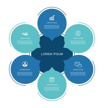Infographics circle timeline with 6 number data template.Illustration abstract background. vector