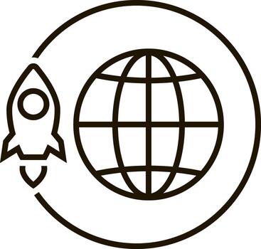 Globe with Spaceship design. Outline global eco of ground. World vector
