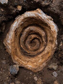 Fossilized tree trunk ring pattern in the ground photo
