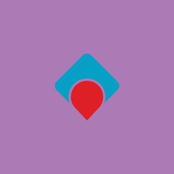Abstract Design Blue Square with Rounded Corners and Red Teardrop Shape. vector