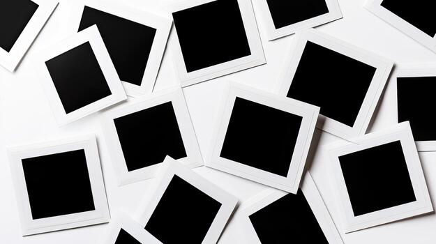 Collection of Square White Frames Scattered on a White Background for Mockups and Design Elements photo