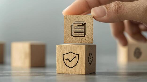 Building Data Security with Wooden Blocks Management, Privacy Protection and Configuration Concept photo