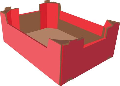 Empty red cardboard produce box open on white background vector