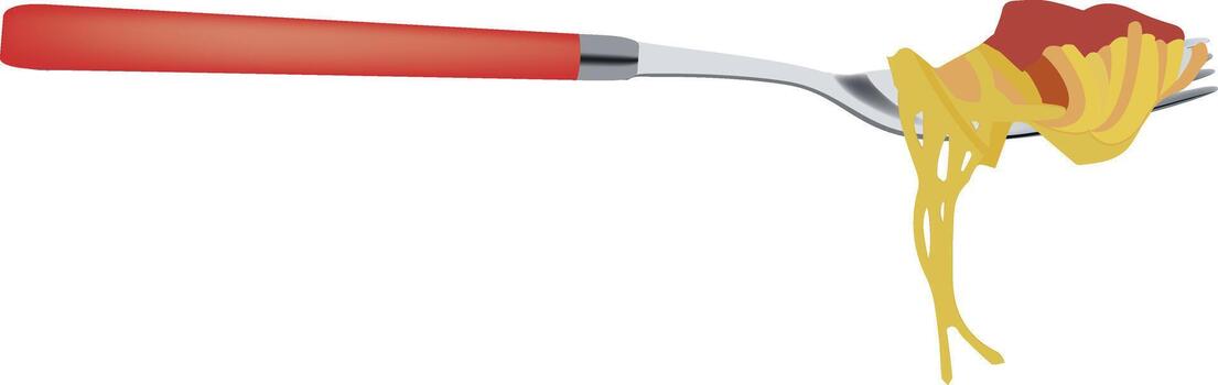 Fork with spaghetti and tomato sauce rotating on white background vector