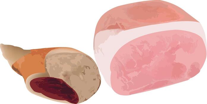 Pork meat presenting different cuts and preparations on white background vector