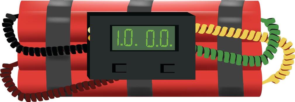 -Red dynamite time bomb with digital timer displaying 10 seconds left vector