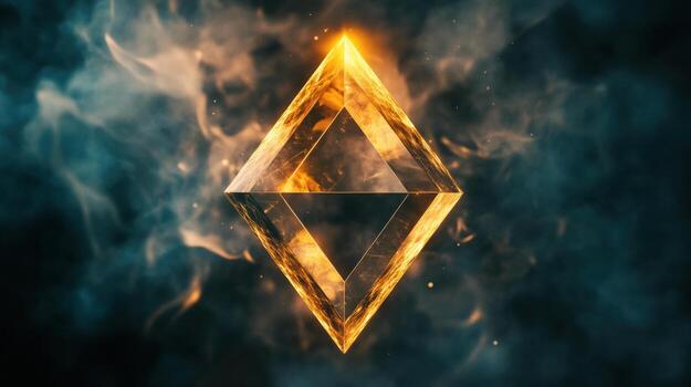 modern diamond logo design featuring clean geometric shapes and glowing effect, set against smoky background. image conveys sense of elegance and sophistication photo