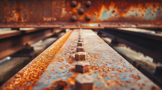 A rusty metal beam The beam is bent and has a lot of rust on it photo