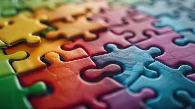 A colorful jigsaw puzzle with piece of different colors. The puzzle is made of leather and has a unique design photo
