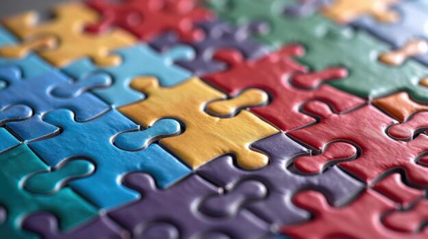 colorful jigsaw puzzle with pieces of different colors. The puzzle is made of leather and has a unique design photo