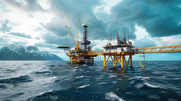 large oil rig floating in the ocean photo