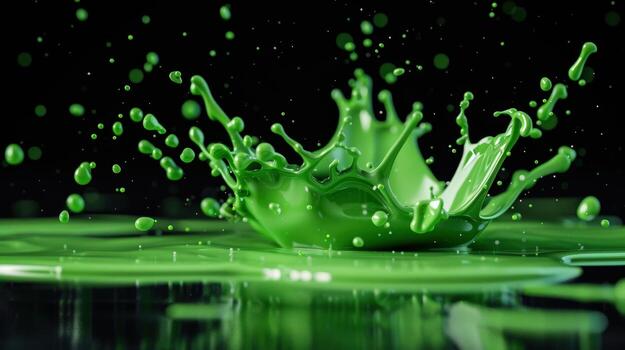 A splash of green paint on a black surface photo