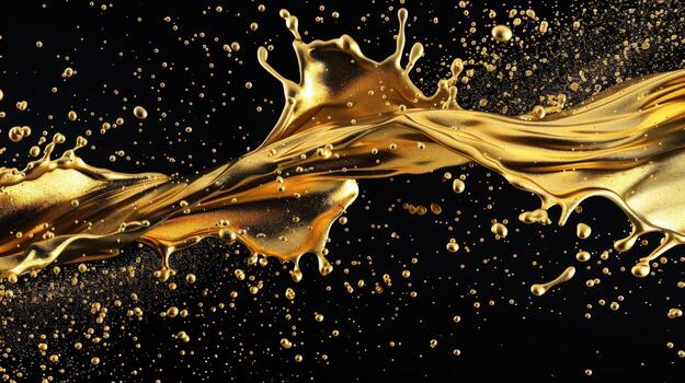 A gold splash of paint is splashing across a black background photo