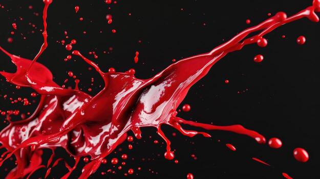 A splash of red paint on black background photo