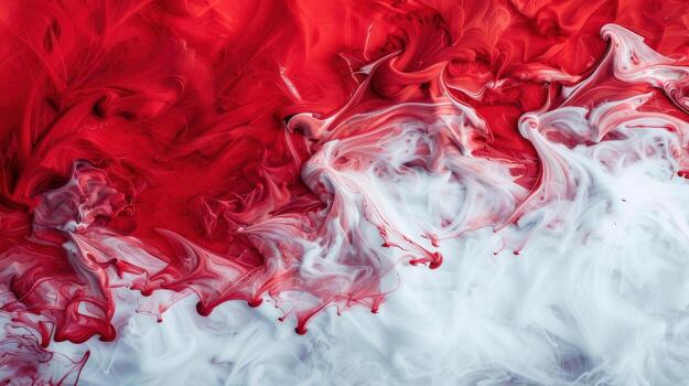 Red and white swirls, with the red being more prominent. The colors and patterns create a sense of movement and energy, as if the paint is flowing and dancing across the canvas photo