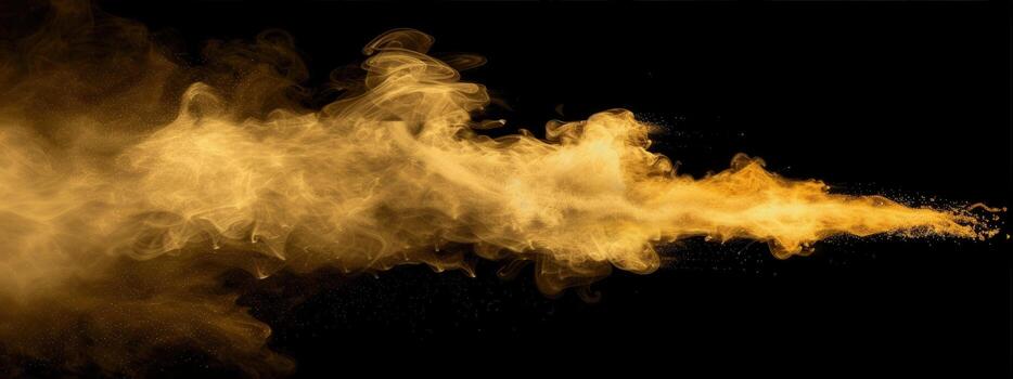 A yellow smoke trail is shooting out of black background. The smoke is thick and billowing, creating a sense of movement and energy. The image evokes a feeling of excitement and wonder photo