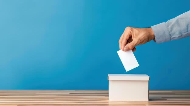 un persona es poniendo un blanco tarjeta dentro un caja. el caja es blanco y tiene un azul tapa foto