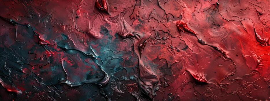 A red and black abstract painting with a lot of texture photo