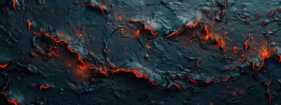 A black and orange lava flow with a blue background photo