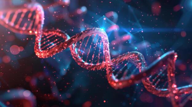 un rojo y azul adn hebra con un azul antecedentes foto