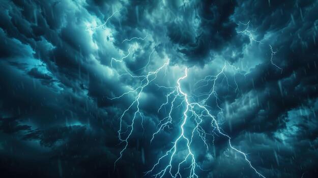 un Tormentoso cielo con relámpago tornillos y lluvia. escena es intenso y dramático foto