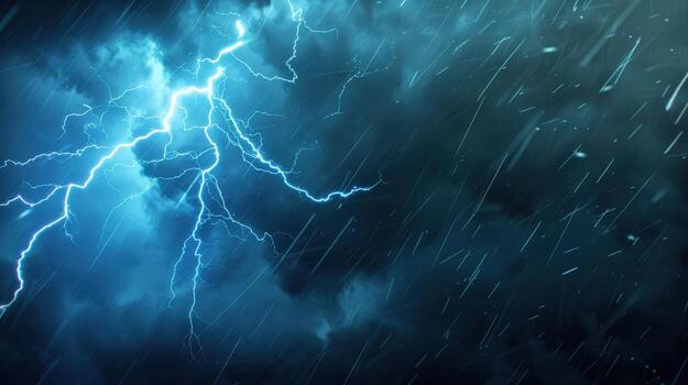 A stormy sky with a lightning bolt and rain. Scene is intense and dramatic photo