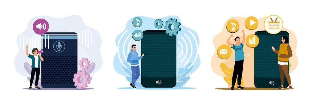 Smart speaker usage in modern life vector