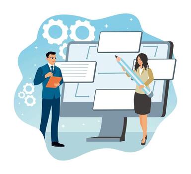 Business team collaborating on computer vector