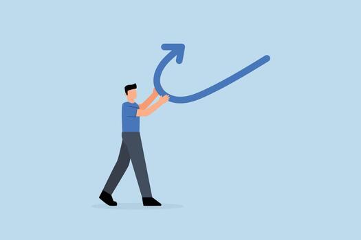 Change, businessman push going down arrow change to up direction. vector