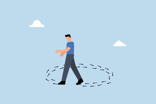 Career path dead end, disillusioned businessman walking around with no way out vector