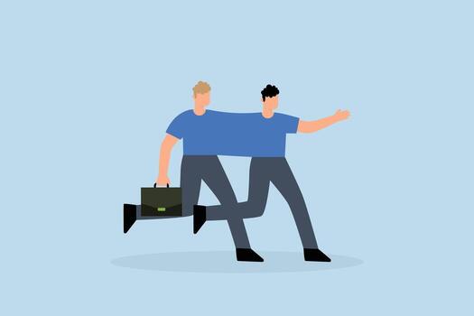 Job sharing in flexible work, two businessmen working together on the same computer. vector