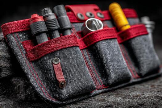 A tool pouch with a red and black zipper photo
