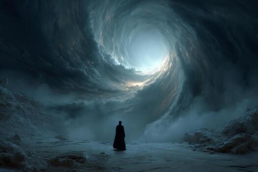 A man standing in front of a vortex photo