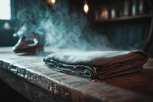 A cloth is sitting on a table with smoke coming out of it photo
