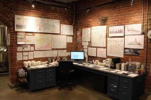 A desk with a computer and a printer on it photo