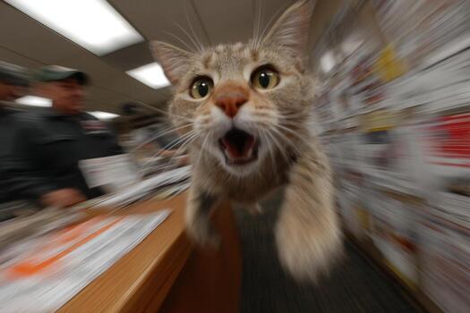 A cat is running around photo