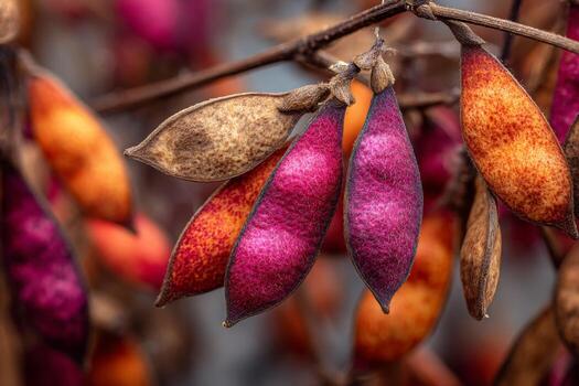 A close up of some colorful seed pods photo