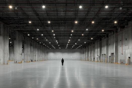 A person standing in an empty warehouse photo