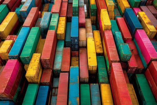 Colorful cargo containers stacked on top of each other photo