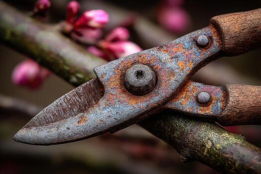 A close up of a pair of rusty scissors photo
