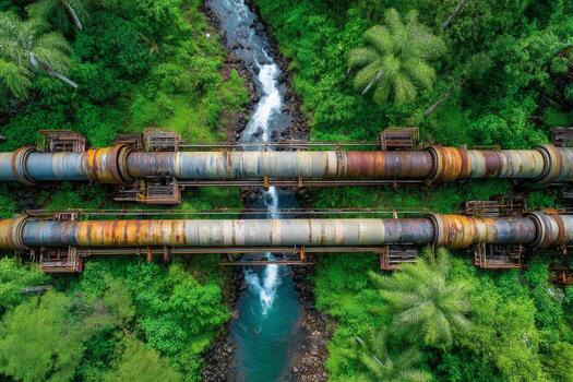 An aerial view of a pipe line in the jungle photo