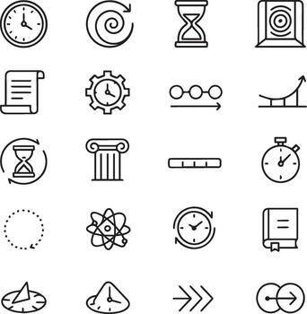 hora y Progreso icono recopilación. reloj, reloj de arena, línea de tiempo, cronógrafo 20 estilos icono colocar. vector
