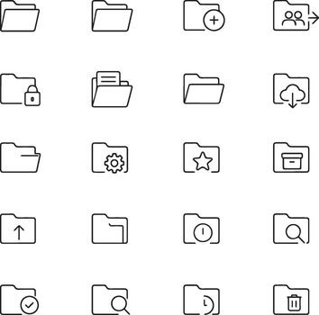 Folder Icon Set , File Management, Cloud Access, Security And Organization Line Icons Collection. vector